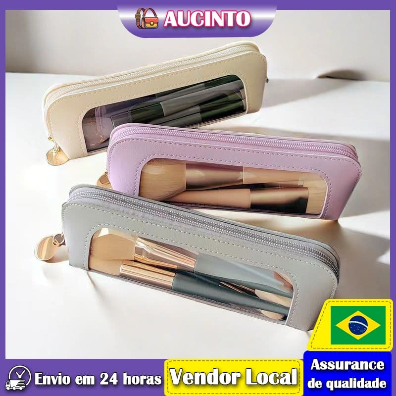 Aucinto pequeno portátil simples requintado transparente pincel de maquiagem saco de armazenamento lápis de sobrancelha