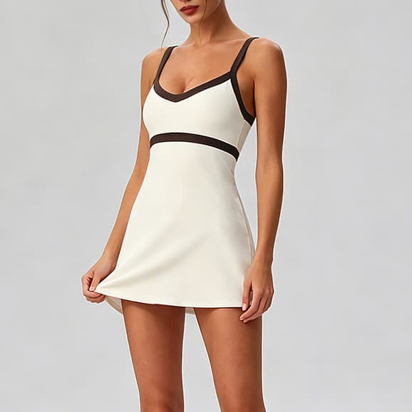 SHAMZU Vestido De Tênis Feminino Contrastante Com Decote Em V Camisola Yoga Secagem Rápida Correndo Esportes Saia Curta