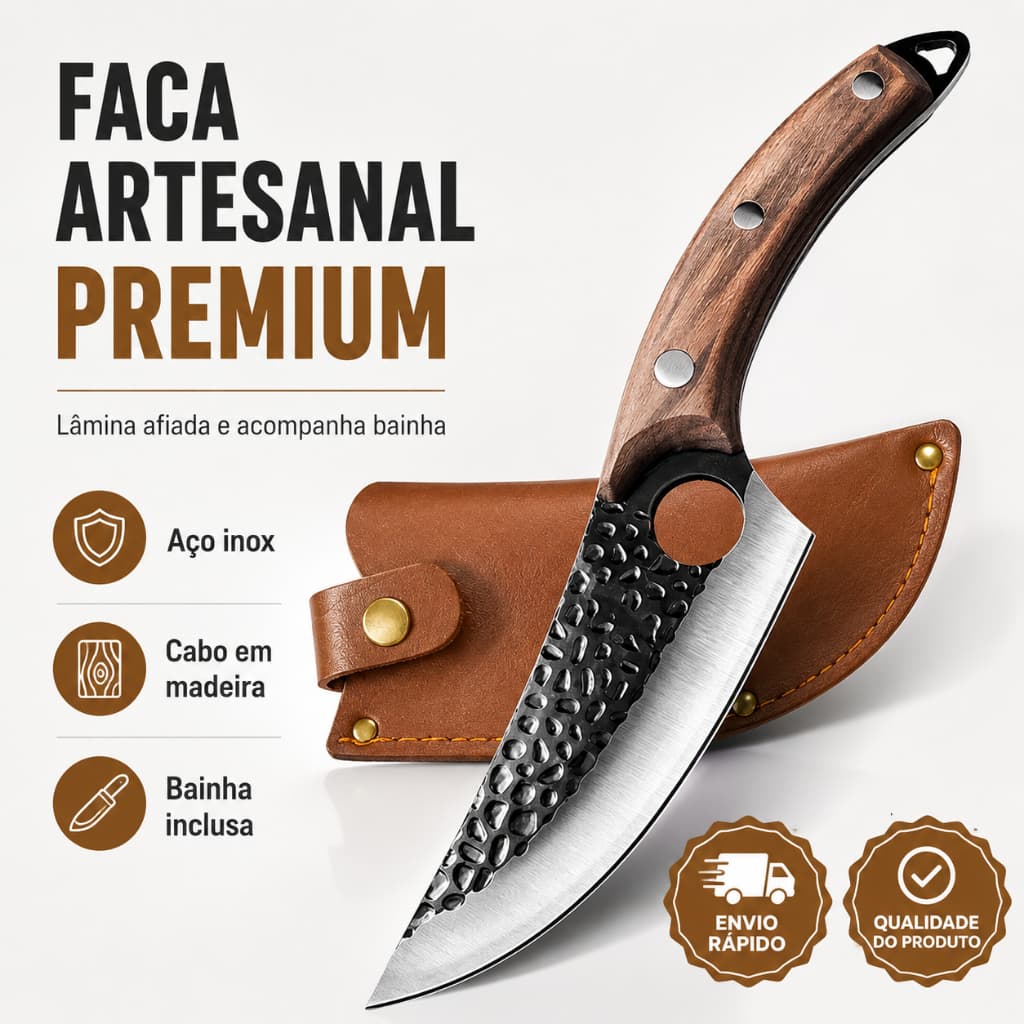 Faca Churrasco Artesanal Personalizada Afiada Aço Inox Cirúrgico Bainha Couro Legitimo Olho de Tigre