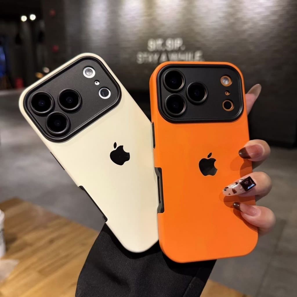 Capinha antichoque couro laranja para iPhone 17 pro Max 16 15 14 13 1211 proteção câmera capa dois‑em‑um