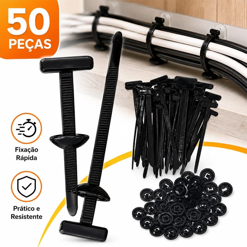 Kit 50 Abraçadeira Nylon Enforca Gato Fivela Cinta Plástica Universal Travamento Automático