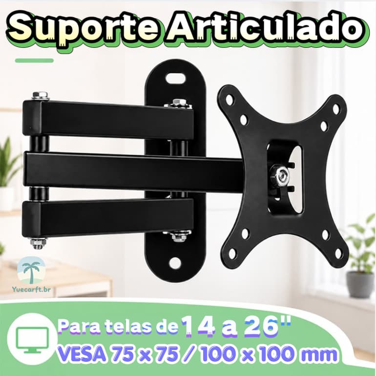 X100 - Suporte TV e Monitor Parede Articulado Braço Ajustável Lcd Led Plasma 14-26" VESA 75x75/100x100mm