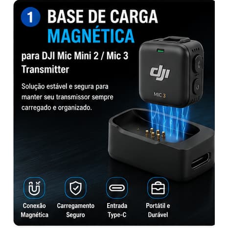 Base De Carregamento Magnética Para Transmissor DJI Mic Mini2/Mic3 Fonte De Alimentação De Microfone Sem Fio