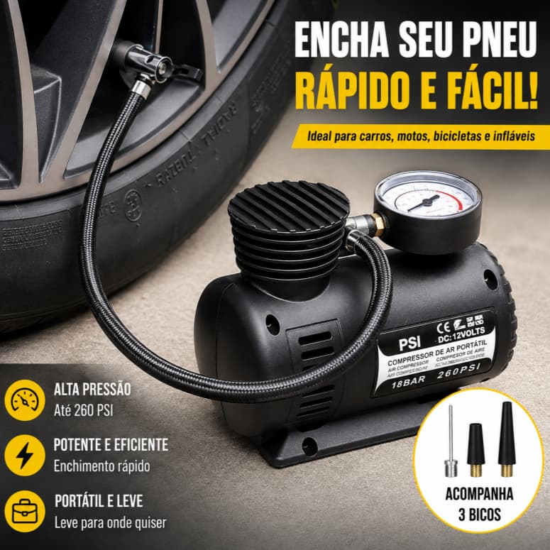 Mini Compressor De Ar Elétrico Portátil Com Manômetro 300PSI 12V Para Pneu Carro Moto Bike Bola