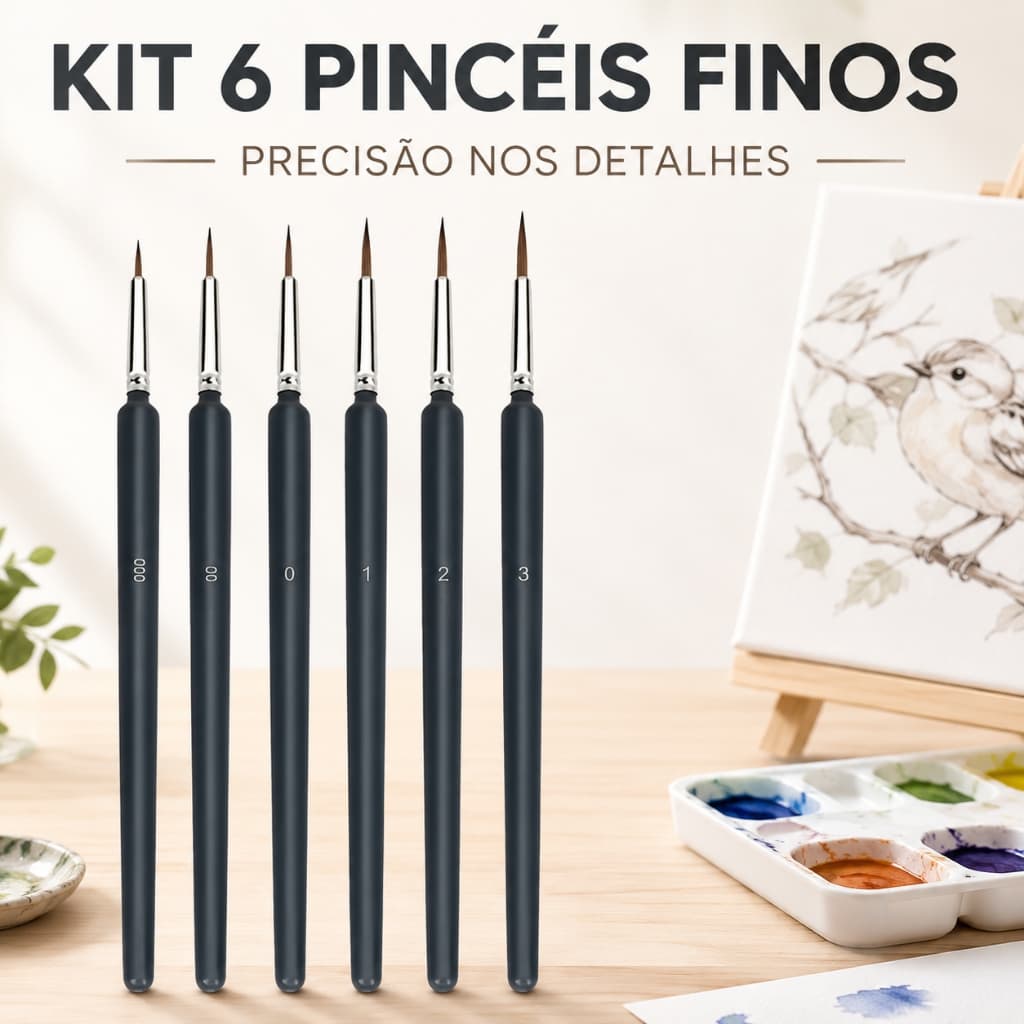 Kit 6 Pinceis Traços Finos Pintura Em Tela Aquarela Modelismo