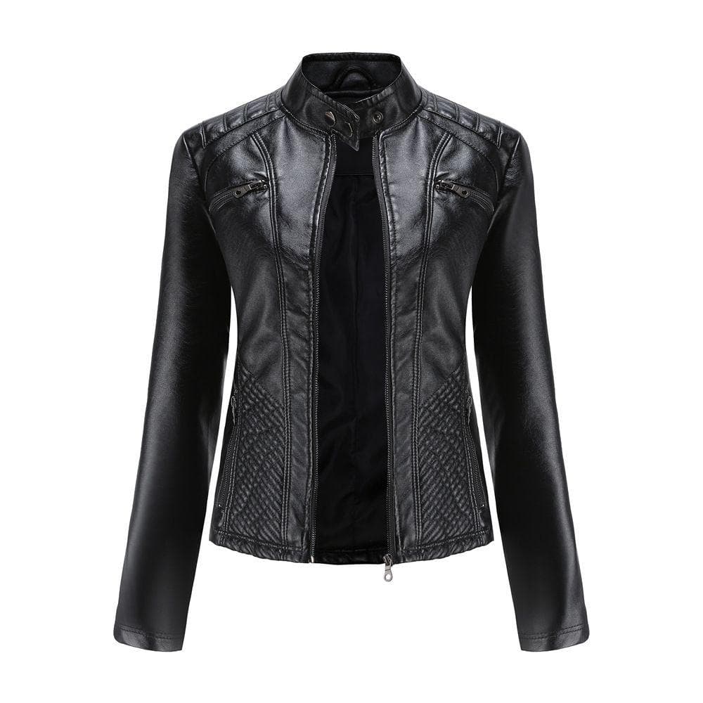 Casaco de Couro Feminino Motociclista, Outono/Primavera com Zíper - Jaqueta de Estilo para Passeio, Look Moderno e Versá