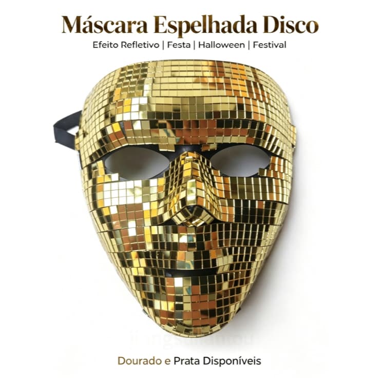 Máscara Espelhada Disco Ball Rosto Inteiro com Fita Elástica Ajustável para Festa Halloween Festival Balada