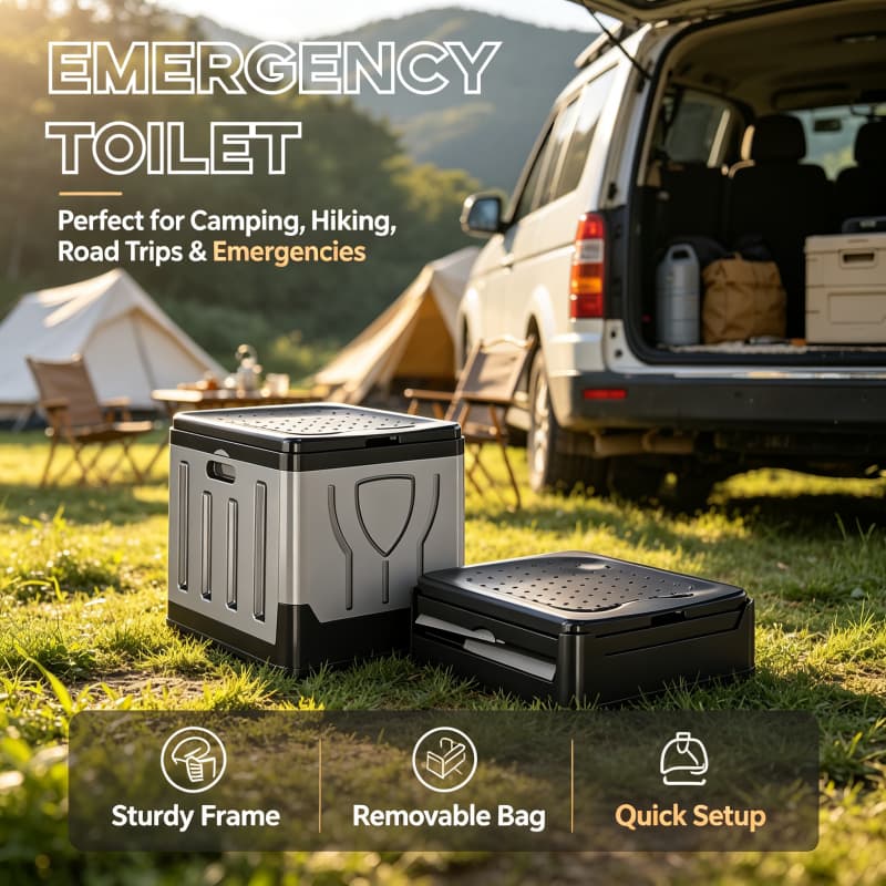 Vaso Sanitário Portátil Dobrável Para Acampamento Ao Ar Livre , Penico Compacto Carro De Viagem De Emergência À Prova De