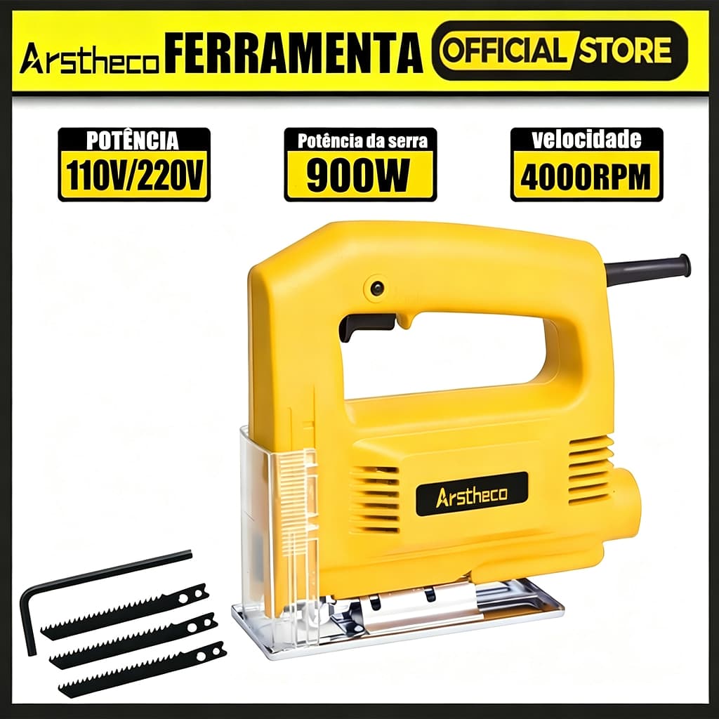 Serra Tico Tico 900w 4000rpm Base Ajustável + 3 lâmina Corta Madeira Mdf Metal Aluminio Plastico