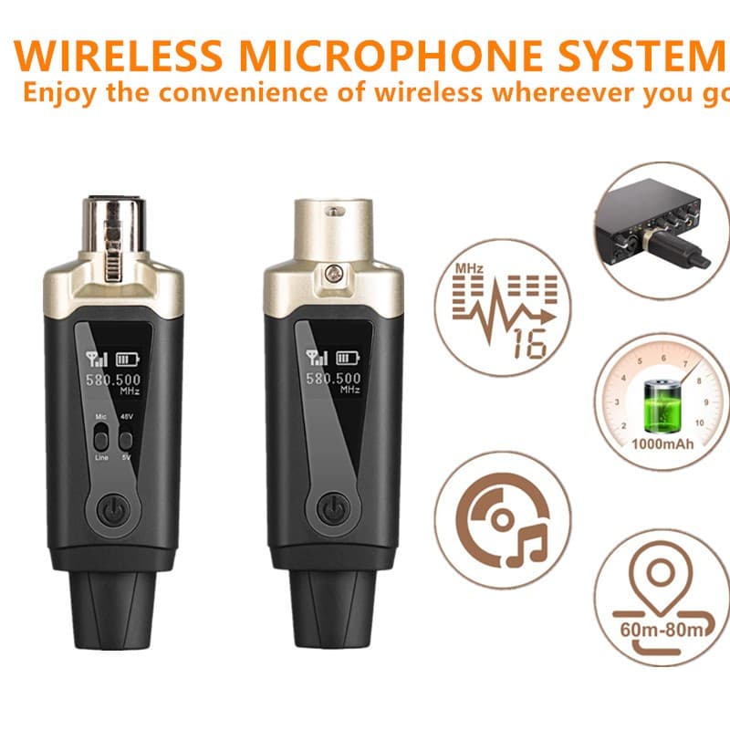 MA5 UHF Sem Fio XLR Transmissor Sistema Receptor 48V Phantom Power Recarregável Para Dinâmico Condensador Microfone Mist