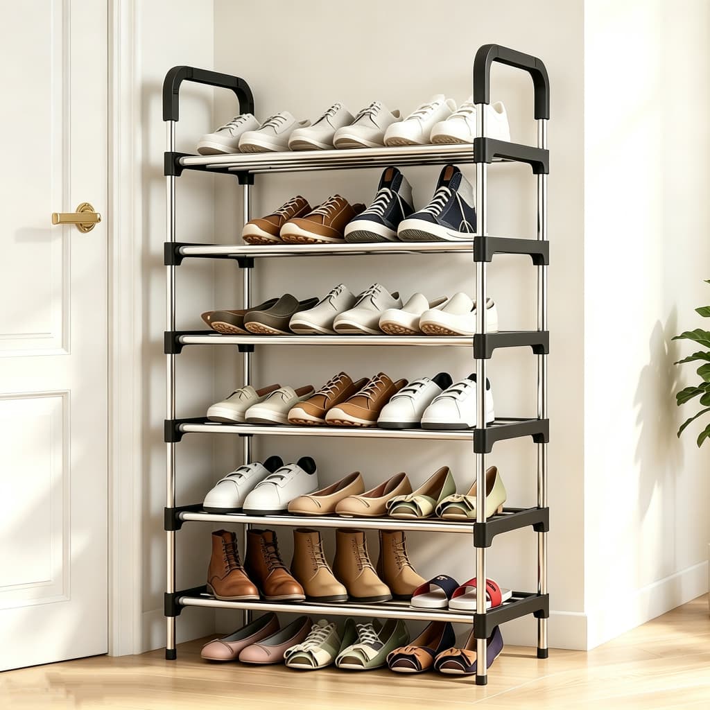 Sapateira Vertical De Aço Galvanizado De 6 Camadas Com Alça-Organizador De Sapatos Multiuso (58x28x113cm)