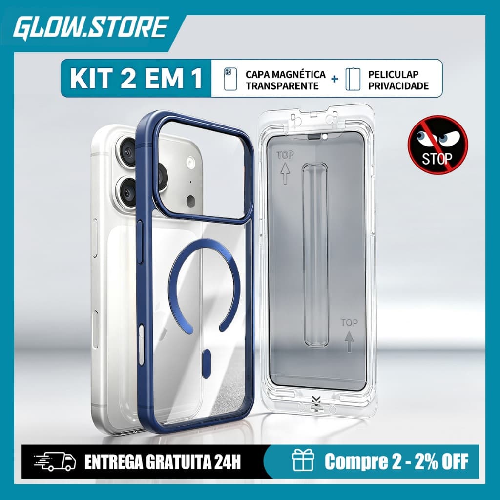 (kit 2 peças)Capa magnética + película de vidro temperado, iPhone 17/17Pro/17 ProMax Anti‑choque e anti‑risco para