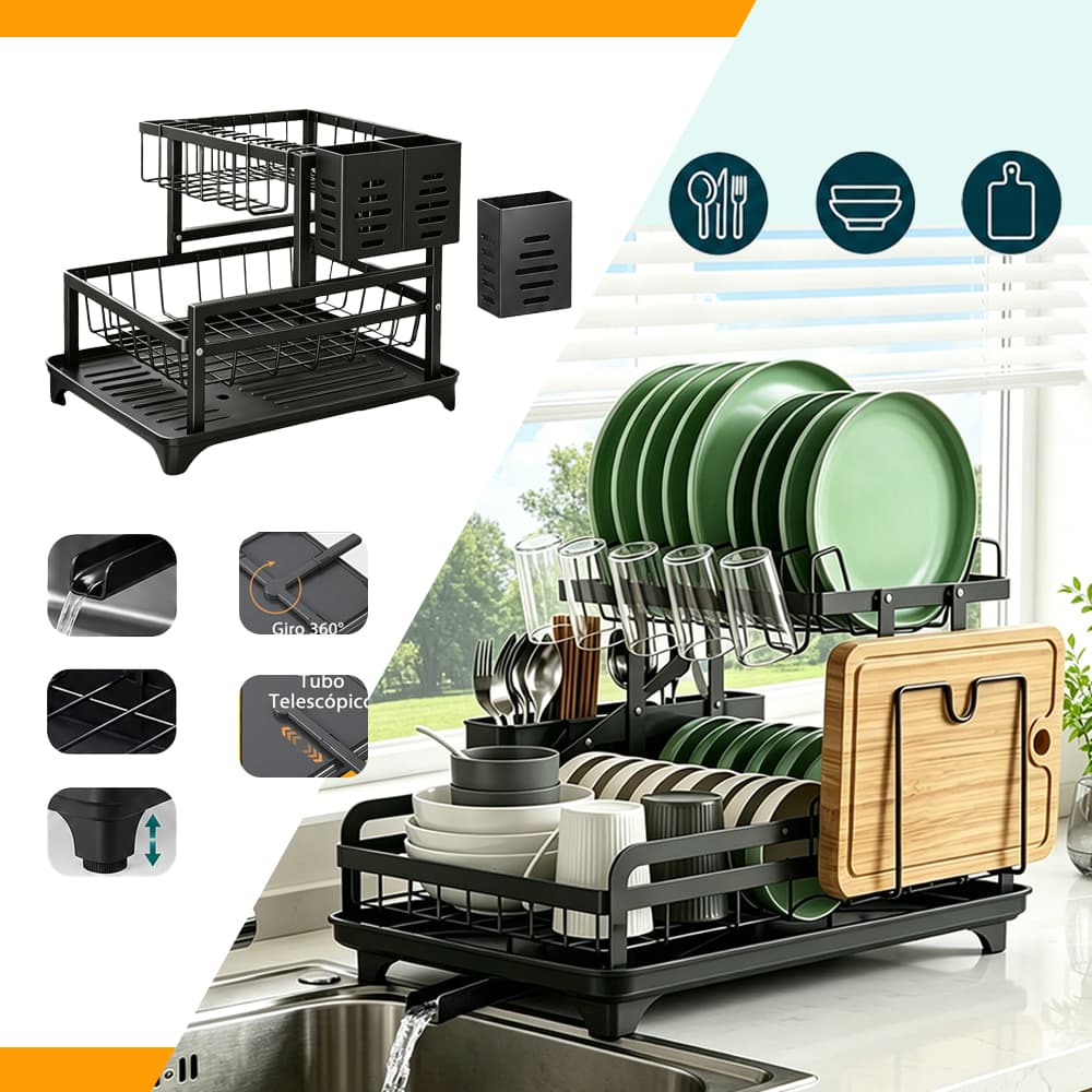 Escorredor de Louças Rack Aço Carbono Organizador Preto