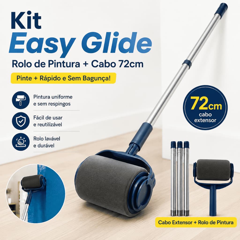 Kit de Pincel Rolo de Pintura Easy Glide de 6 Polegadas para Pintura de Paredes + 72 cm cabo