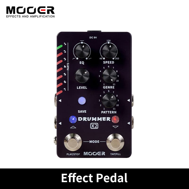 Mooer Baterista X2 Pedal De Guitarra Estéreo Tambor Máquina Efeito Com Função Enchimento Torneira TEMPO EQ Botão
