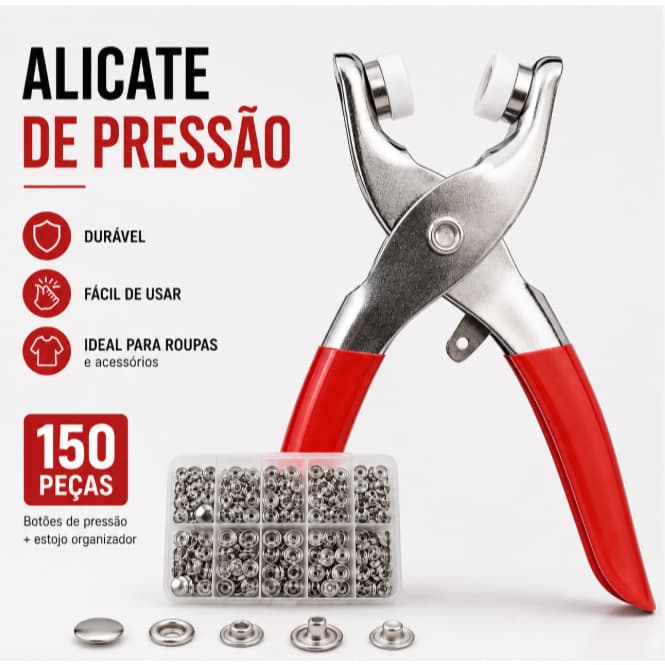 Alicate Aplicador Para Botao De Metal De Pressao Roupa Bebe com 150 botões de roupas