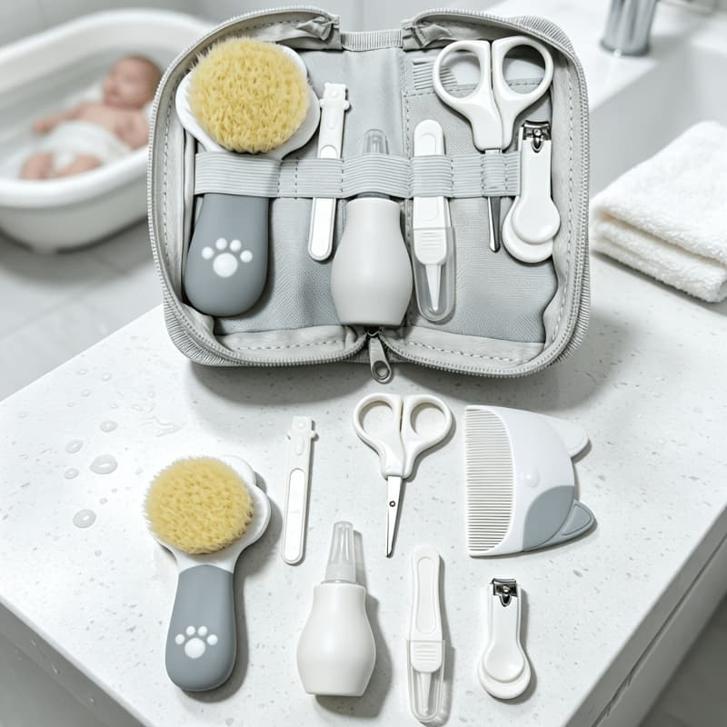 Kit De Preparação Para Bebês Com Saco De Armazenamento , Escova De Cabelo Macia , Pente Redondo , Tesoura De Segurança ,