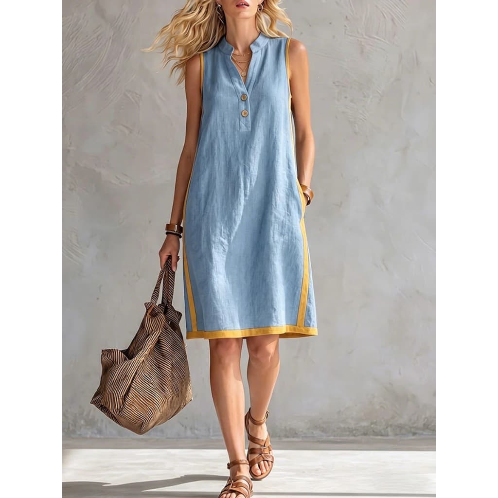 Vestidos Casuais Femininos Verão Moda splice Azuis Para Mulheres Feminino Praia Férias Vestido Curto