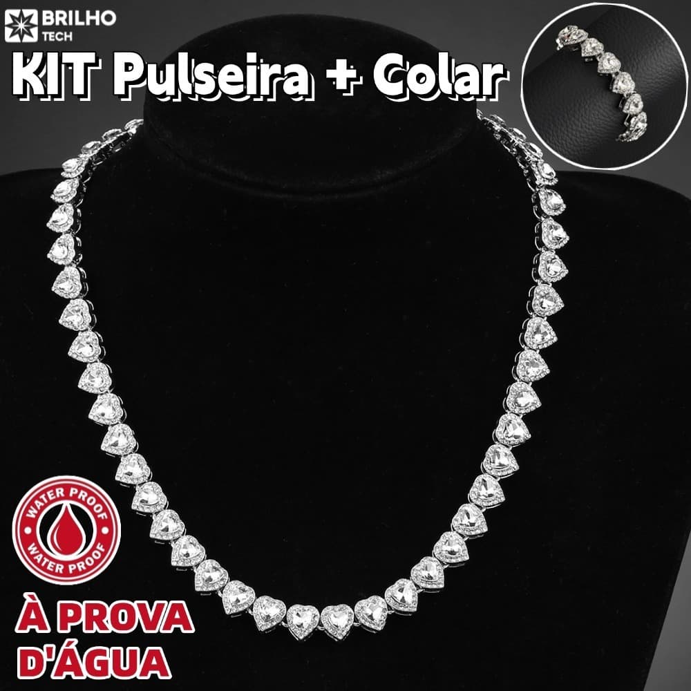 Colar Angel Zircônia Coração Incrustação Joias Femininas Corrente Cravejado Brilhante Pulseira-bri