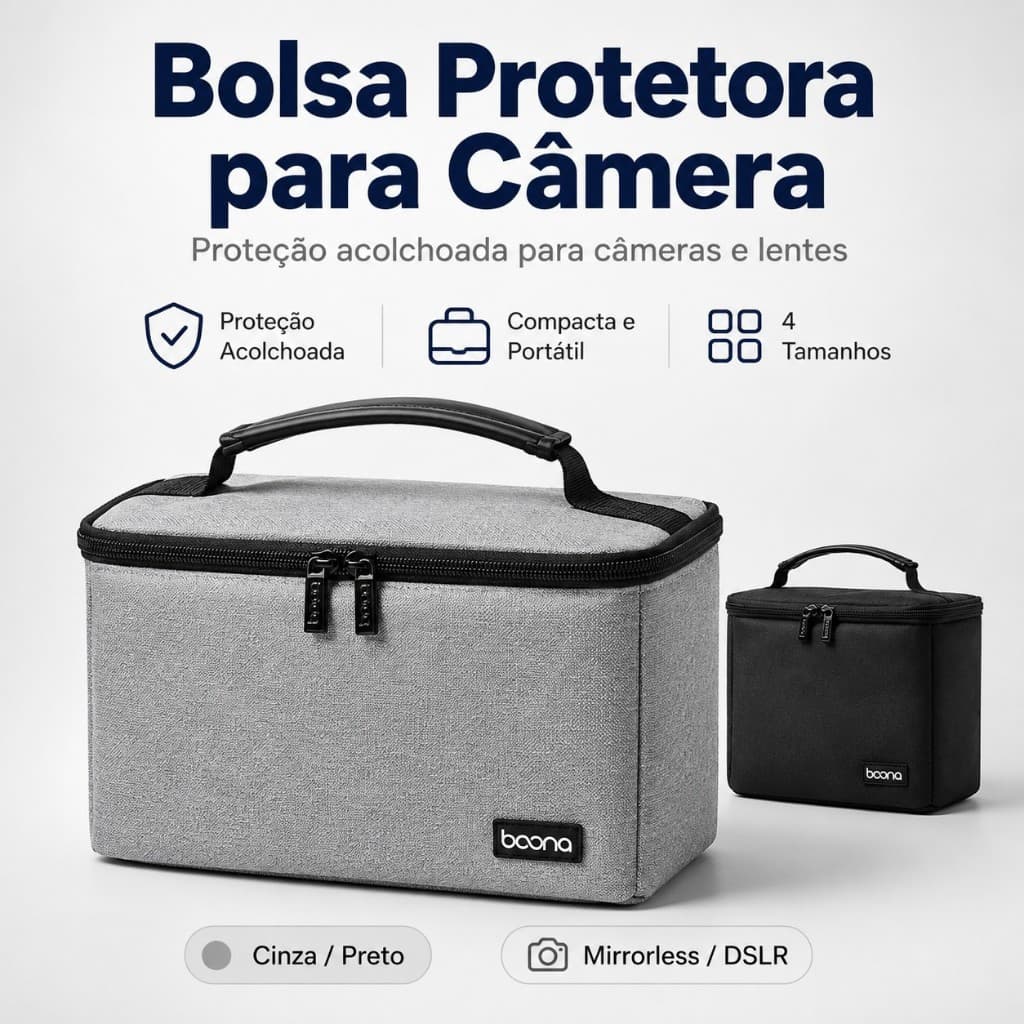 Bolsa para Câmera Acolchoada DSLR Mirrorless Lentes Organizador Fotográfico 4 Tamanhos