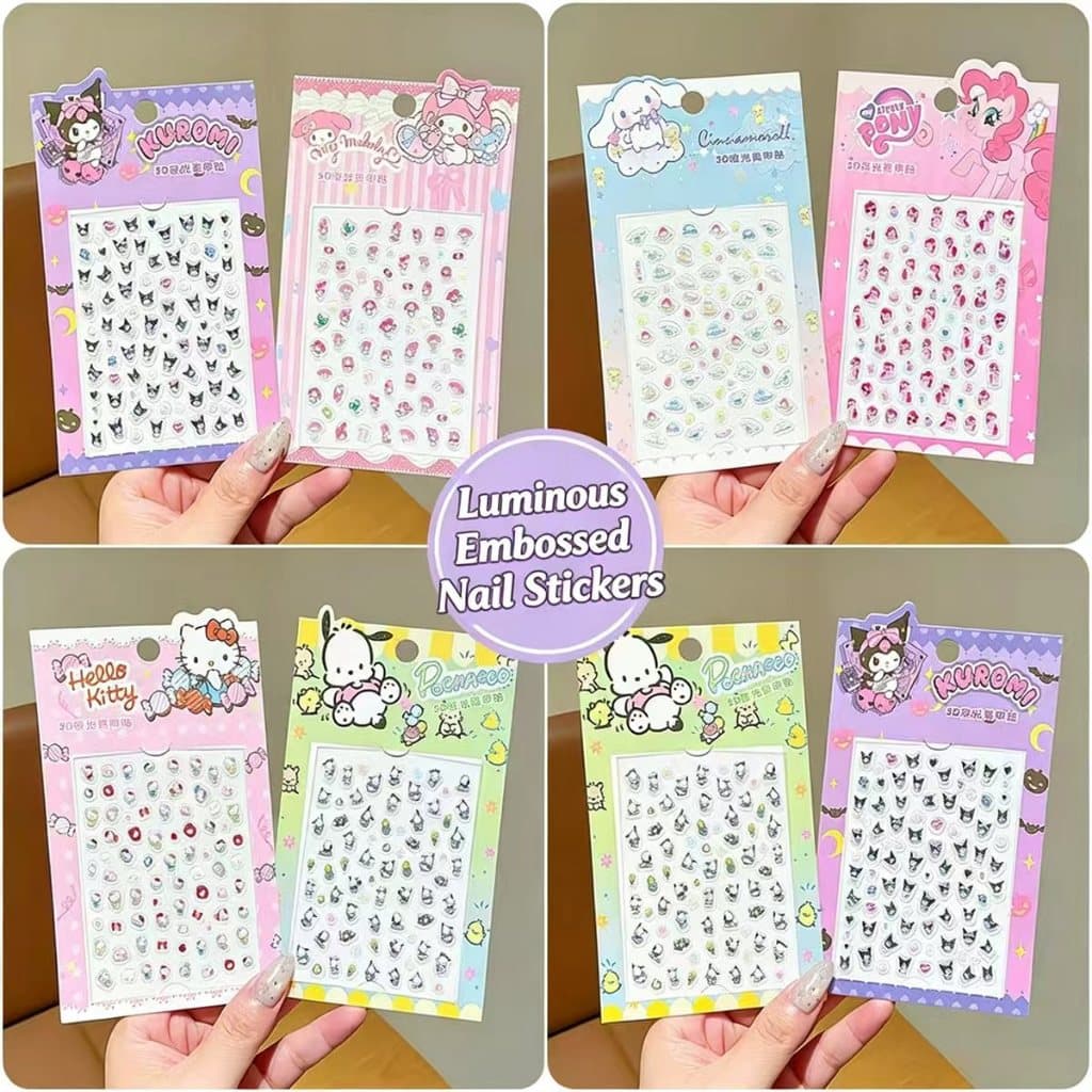 Adesivos de unhas infantis, adesivos bonitos de desenhos animados, adesivos luminosos de unhas para bebês, adesivos de p