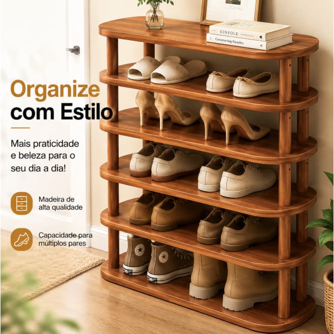 Sapateira de seis níveis, sapateira vertical estreita para guardar sapatos, prateleira de madeira
