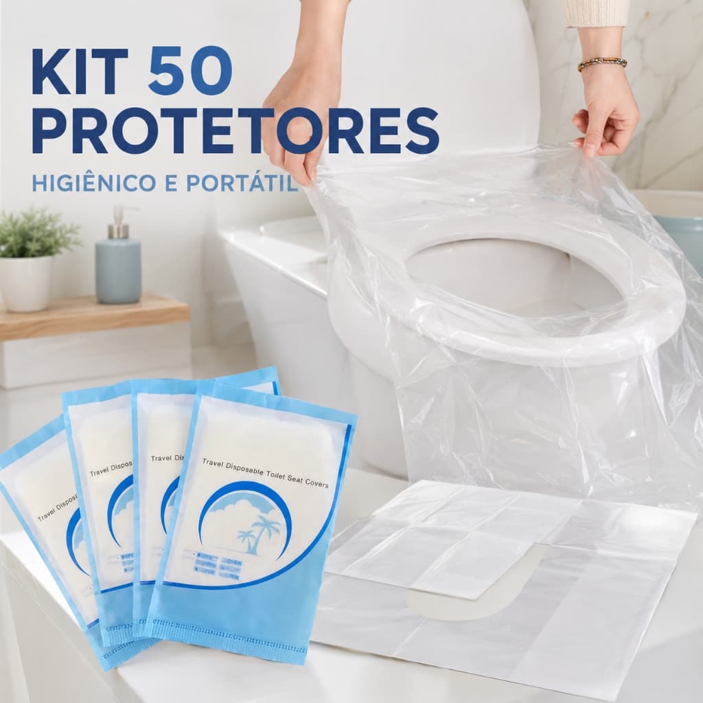 Kit 50 Protetores de Assento Vaso Sanitário Descartáveis Plásticos | Higiênico e Portátil