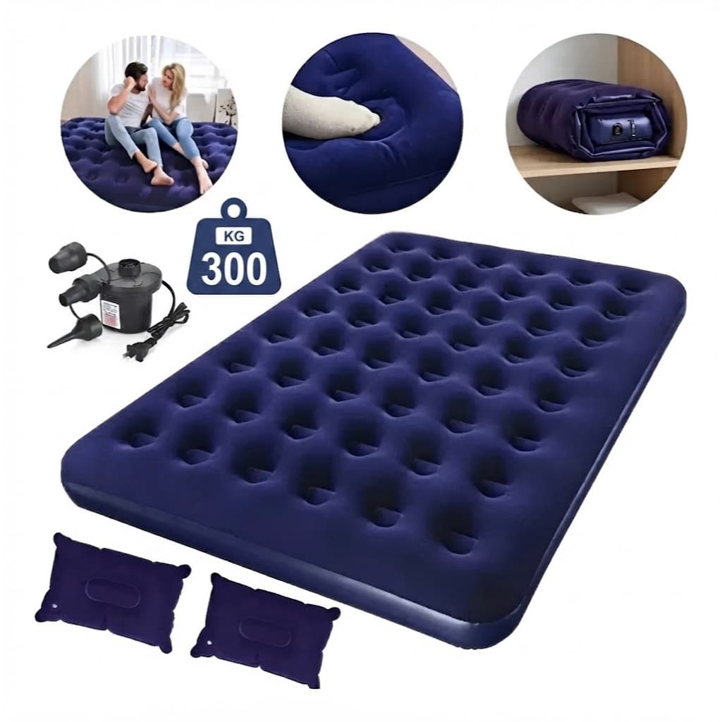 Colchão Inflável Flocado 300kg Cama De Ar P/ Camping Praia E Visitas Várias Opções