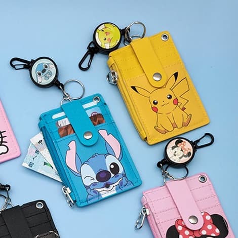 Pacote de cartão de estudante de desenho animado multifuncional porta-cartão telescópico bolsa de moedas cartão