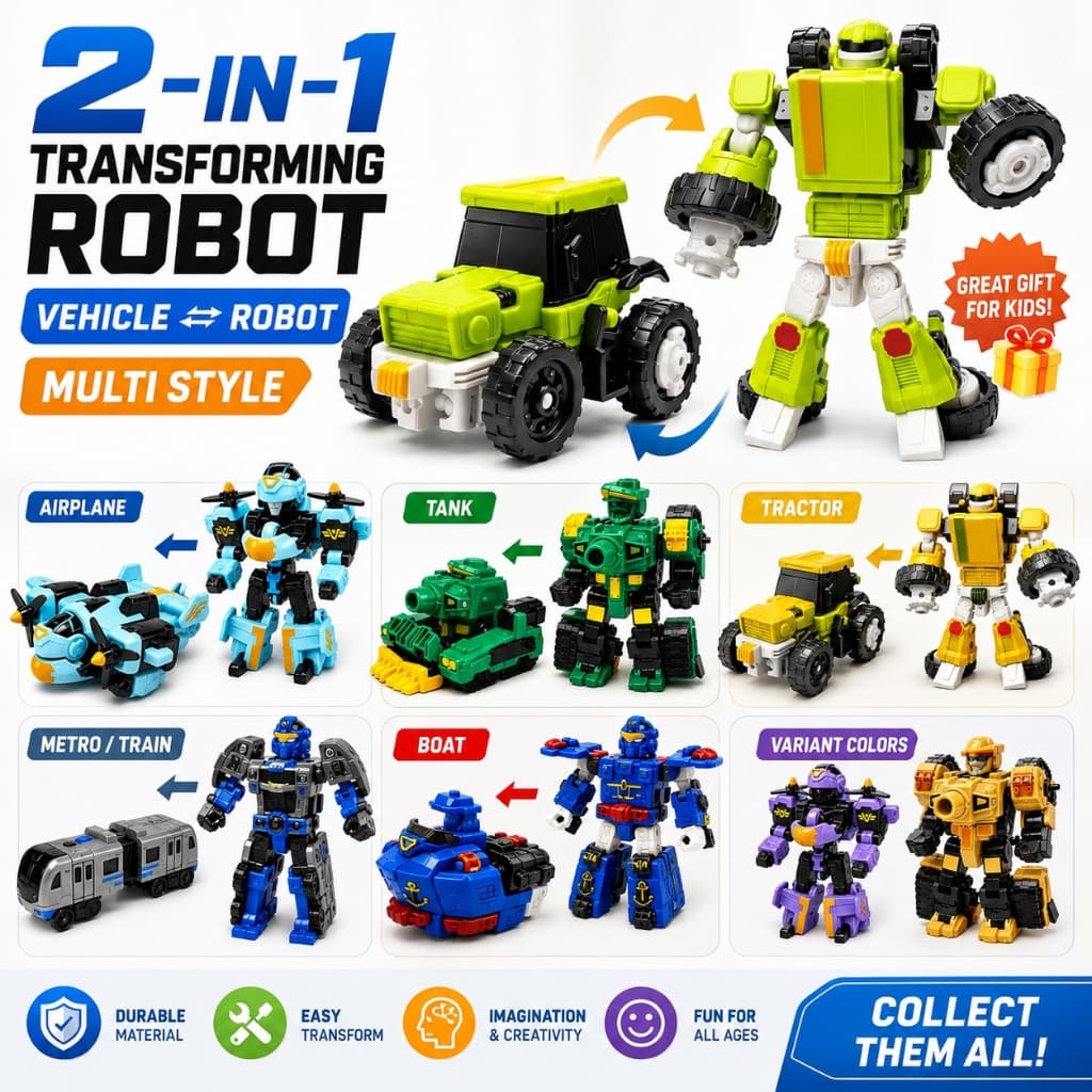 2-Em-1 Transformando Robô Veículo Brinquedo Carro Avião Tanque Trem Trator Figura De Ação Meninos Aniversário