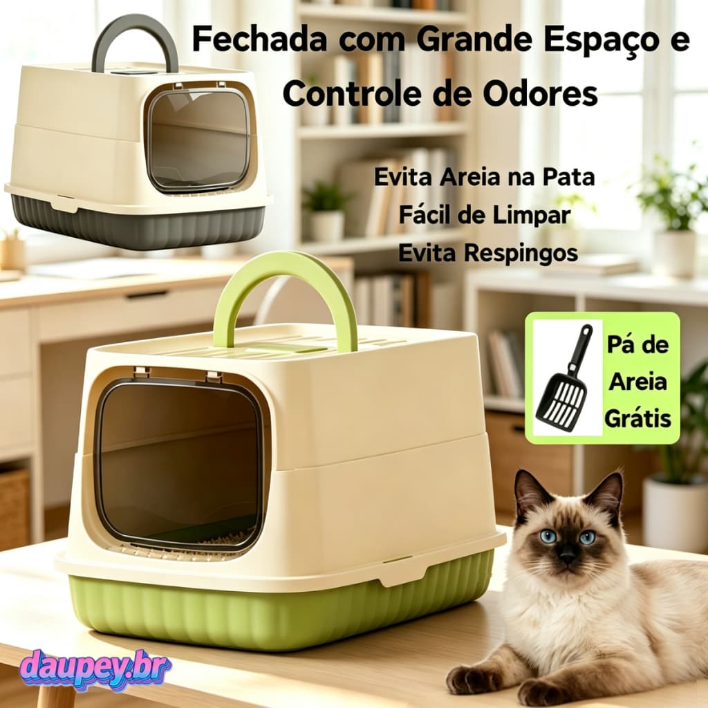 48cm Caixa de Areia Fechada Para Gatos Banheiro Higiênico Luxo Com Gaveta + Pá e Filtro Anti Odor