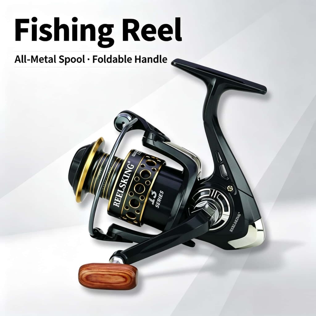 Carretel Giratório 5.2 : 1 Relação De Engrenagem-De Metal Dobrável Intercambiável Cabo De Madeira Pesca Para Água Doce E