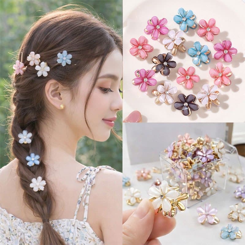 Mini Presilhas Piranha Florais com Cristais e Pérolas – Grampos de Cabelo Coloridos para Meninas e Adultos