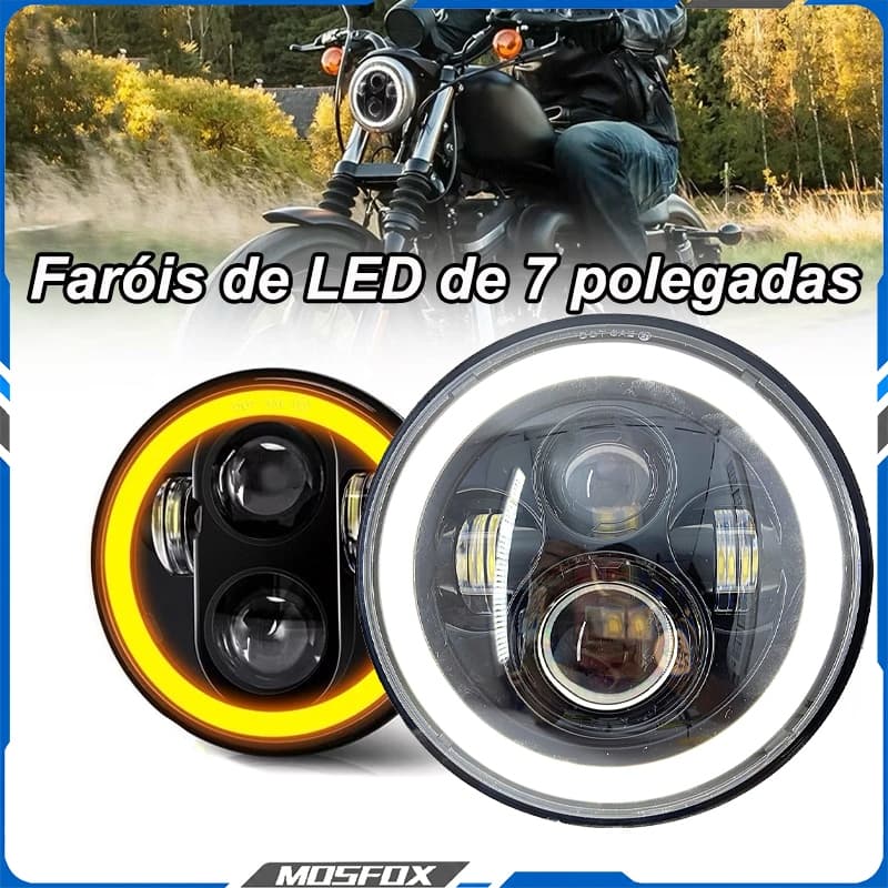 Kit 2 Farol 7 Polegadas Redondo Angel Eyes Defender LED Headlight Jeep Fusca Troller Beetle Kombi 6500K 15000LM