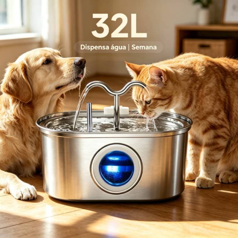 Bebedouro para Gatos Inoxidável 3,2L -5VAutomático Filtro Água Fresca - Com Visor Transparente