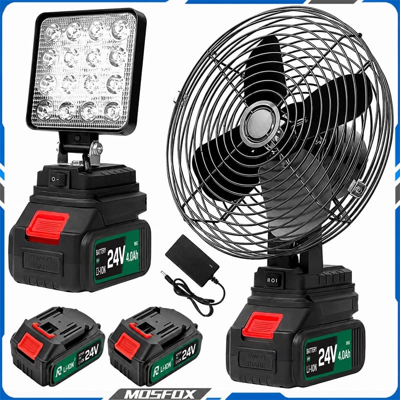 Ventilador Portátil De 8'+ Luz LED De 4 . Inclui Bateria Recarregável