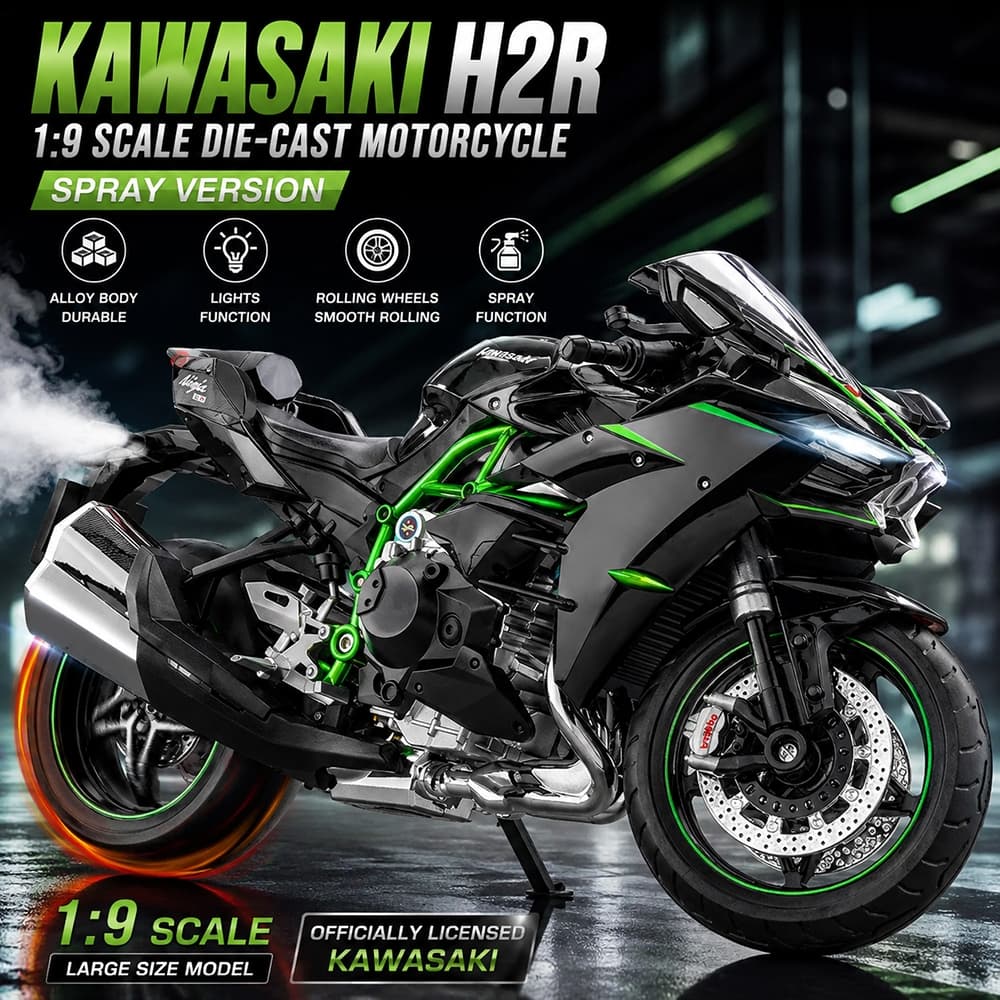 Escala 1 : 9 H2R Versão Spray Liga Modelo De Bicicleta Diecast Coleção Carro Crianças Presente Aniversário Metal Meninos