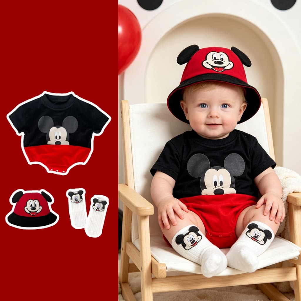 Roupas De Bebês Meninos E Meninas Manga Curta Romper Camisas De Bebê Cartoon Mickey Jumpsuit Summer Clothing
