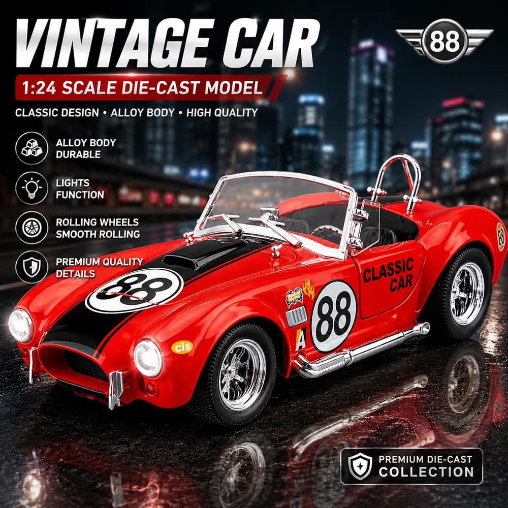 1 : 24 Escala Shelby Cobra Decalque Edição Liga Modelo De Carro Diecast Som Luz Amantes Do Coleção Crianças Presente Ani