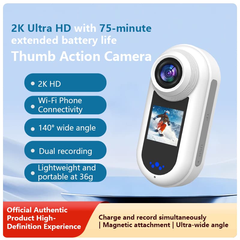 Câmera De Ação De Polegar 2K Ultra HD 140 ° Esportiva Grande Angular 36g , Leve , Magnética , Vestível , WiFi , Mini Vlo