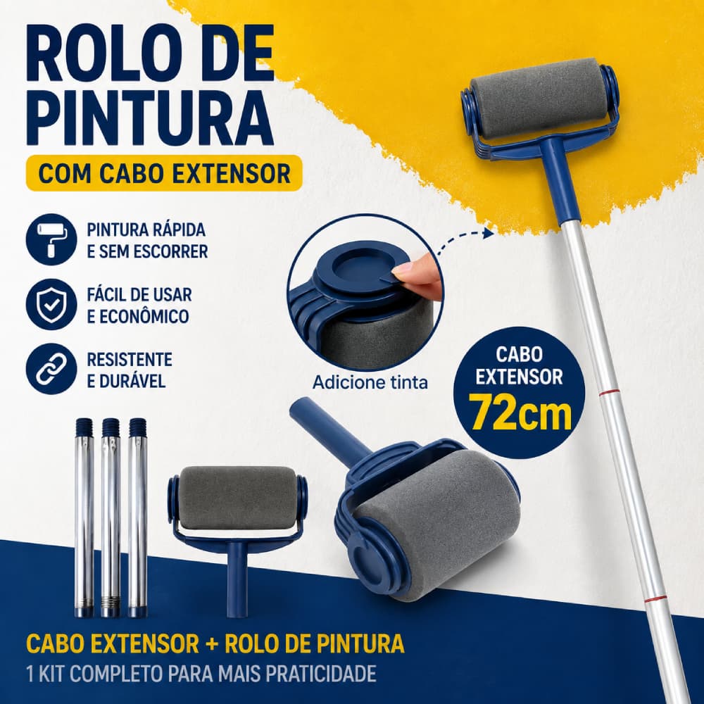 Kit de Pincel Rolo de Pintura Easy Glide de 6 Polegadas para Pintura de Paredes + 72 cm cabo