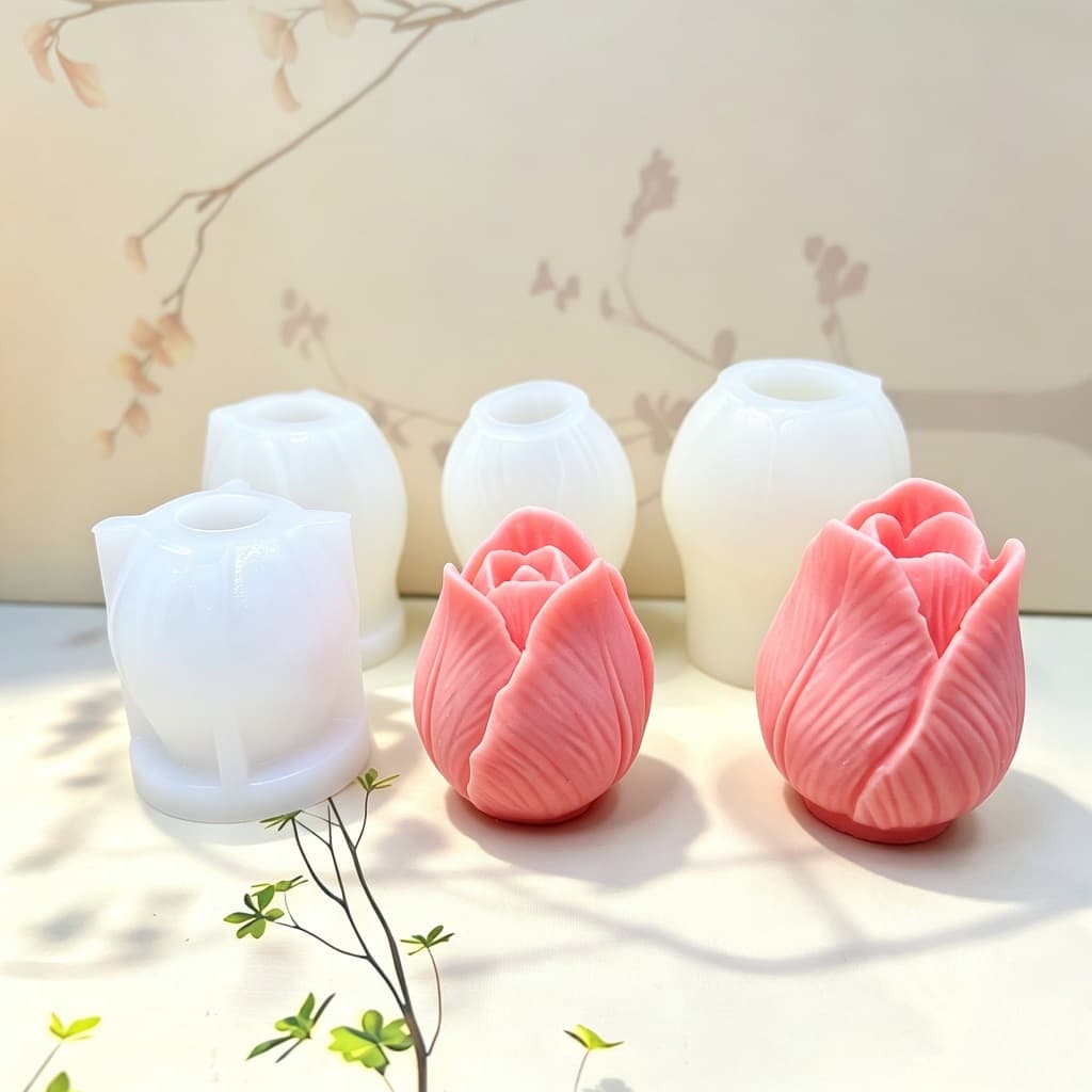 Molde Silicone Tulipa 3D DIY para Vela, Sabonete, Confeitaria e Resina, Fácil Desmoldagem