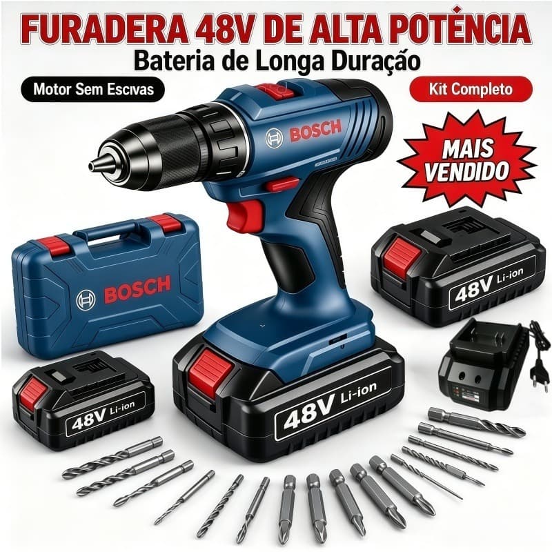 Furadeira parafusadeira 48V furadeira de impacto 2 Baterias ZOWSBB GSB 6-115 elétrica