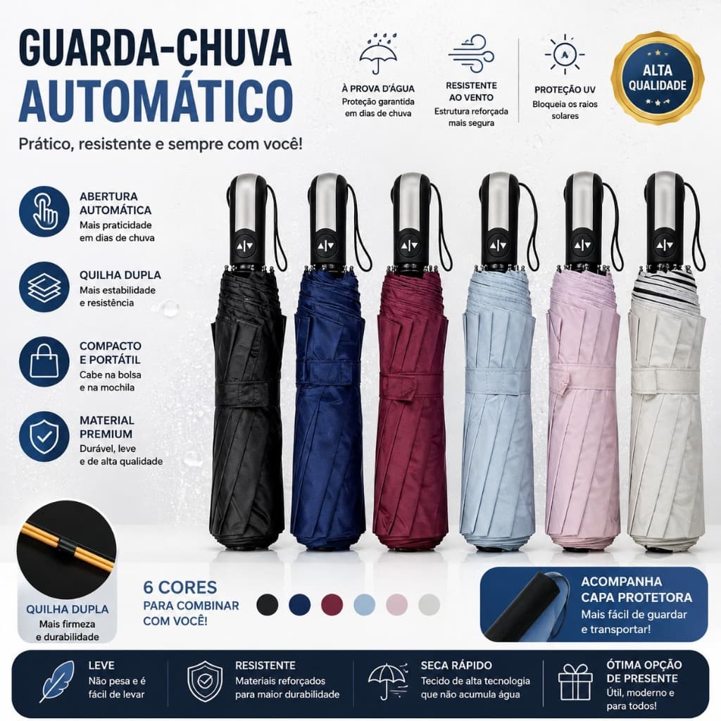 Guarda-Chuva Dobrável Automático Com Um Botão , Portátil , Viagem , UV , Sol , Colorido