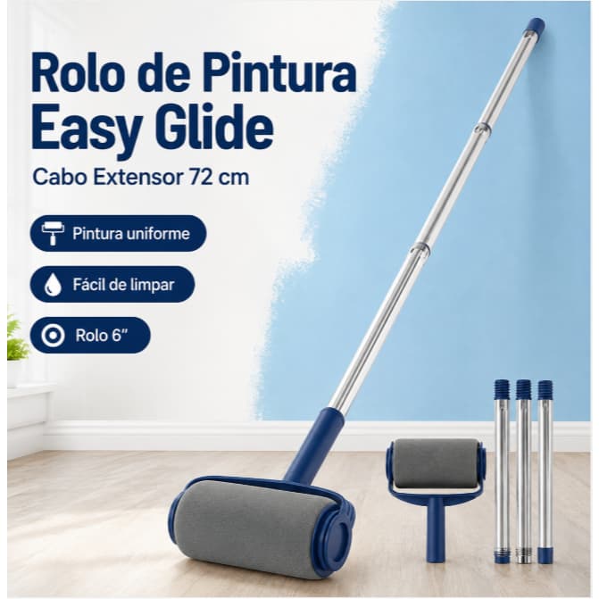 Kit de Pincel Rolo de Pintura Easy Glide de 6 Polegadas para Pintura de Paredes + 72 cm cabo