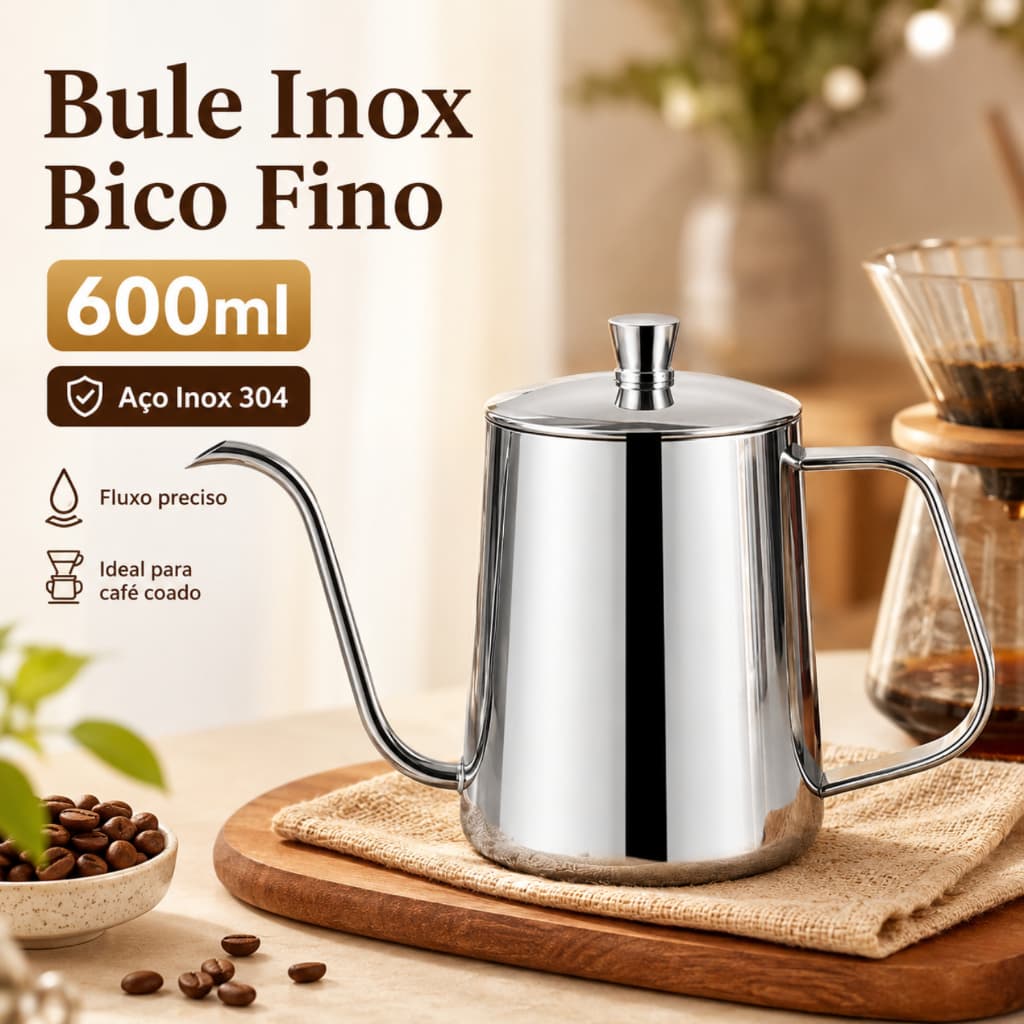 Bule Inox Bico Fino 600ml | Chaleira Profissional para Café, Leiteira Aço Inoxidáve