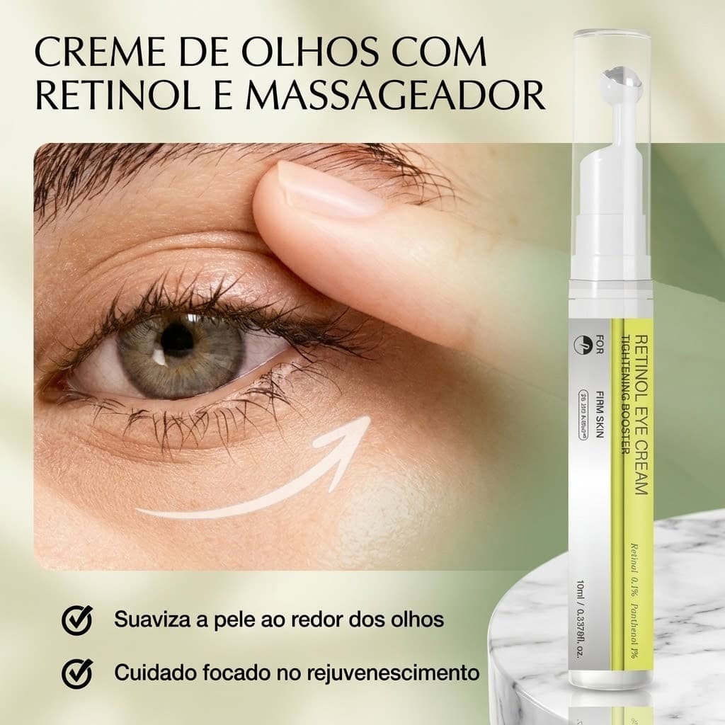 Creme Olhos Retinol com Massageador | Anti-idade Suaviza Linhas Hidrata Inverno Absorção Rápida Não Oleoso