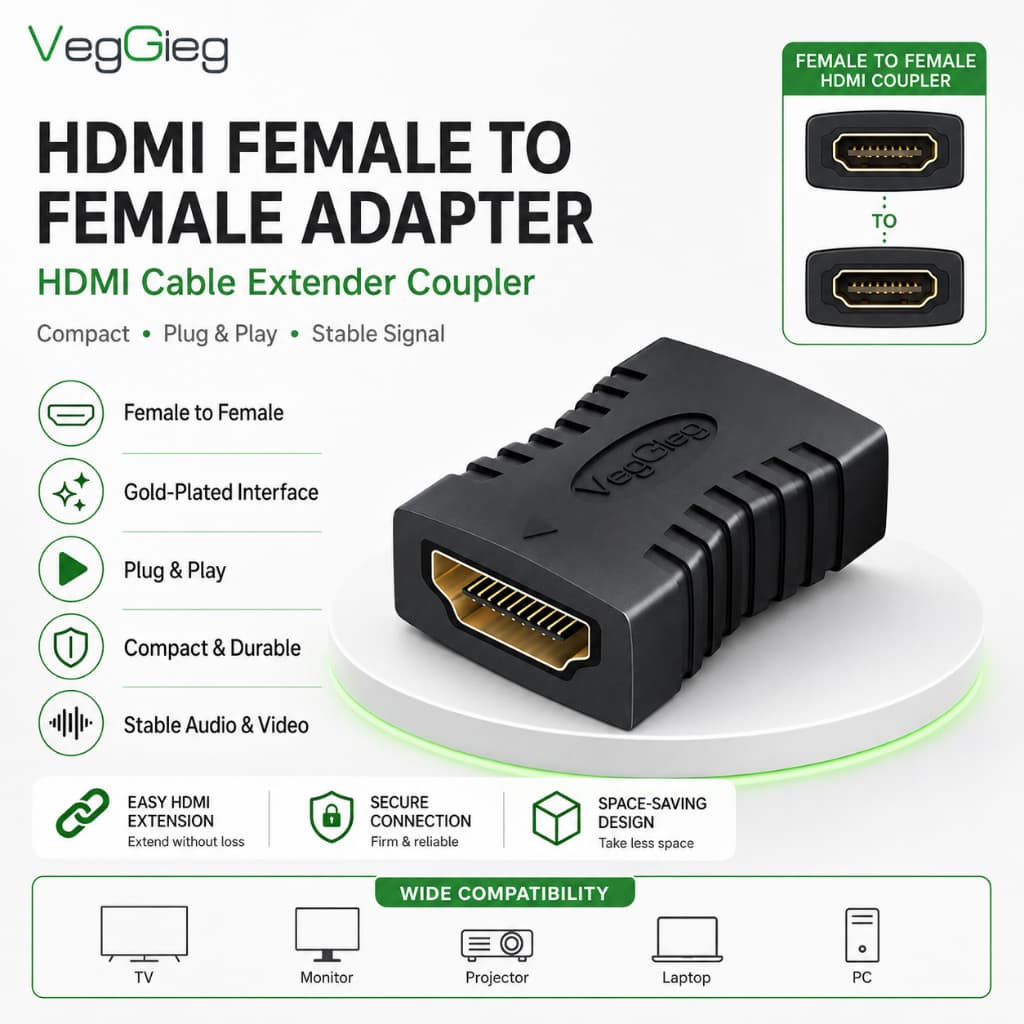 Adaptador hdmi fêmea para fêmea 4K60Hz HD hdmi extensor de cabo 18Gbps ampla Interface banhada a ouro cabeça reta VegGie
