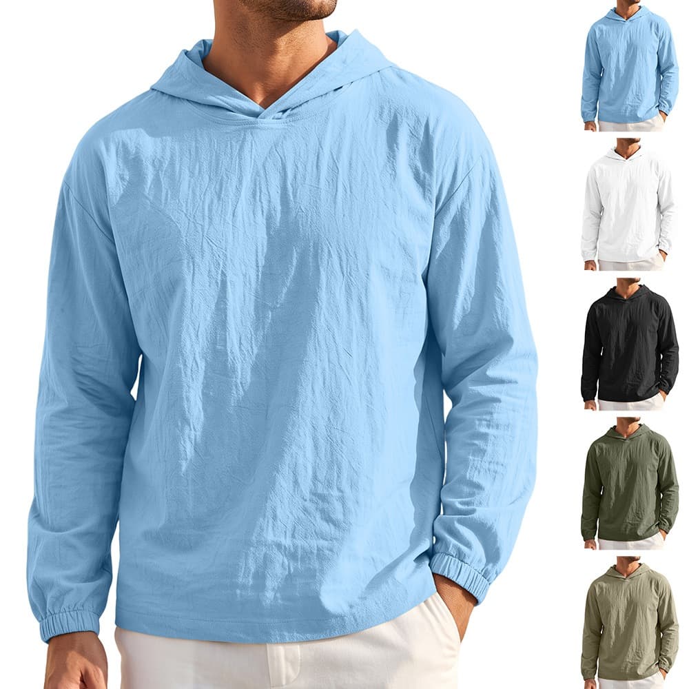 Camisas Masculinas Leves Com Capuz De Linho De Algodão , Pulôver Casual Solto