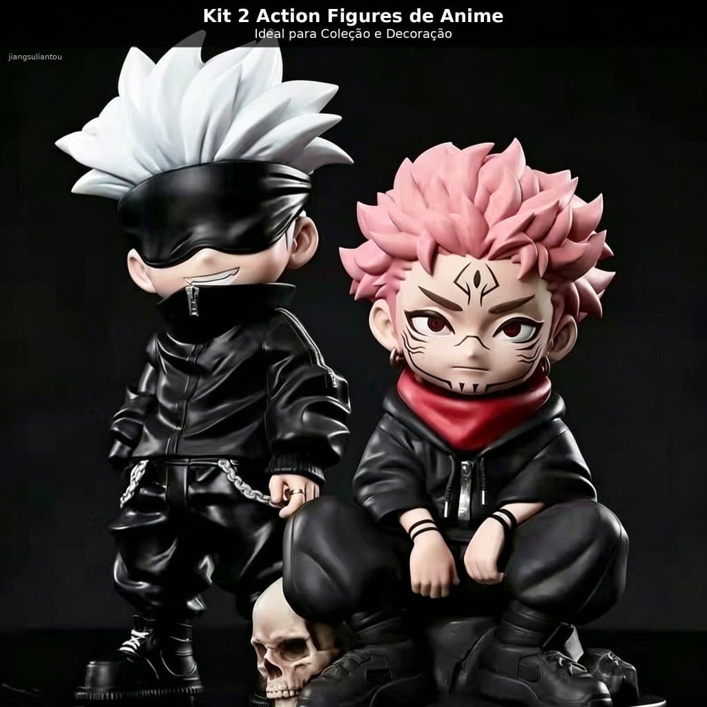 Kit 2 Action Figures Jujutsu Kaisen Gojo Satoru e Ryomen Sukuna Estilo Chibi com Base para Coleção Decoração Presente